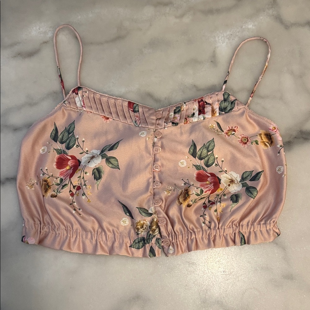 Farm Rio Pink Floral Cropped Camisole - Picture 2 of 6